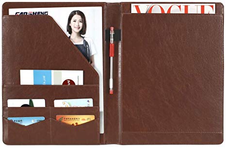 MEGREZ PU Leather Professional Business Executive Padfolio Interview Resume Document Organizer with Business Card Holder and Accessory Pocket, Brown