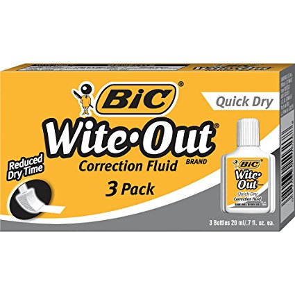 BIC Wite-Out Quick Dry Correction Fluid - 3 Pack (BICWOFQD324)