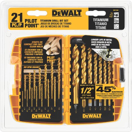 DEWALT DW1361 Titanium Pilot Point Drill Bit Set 21-Piece