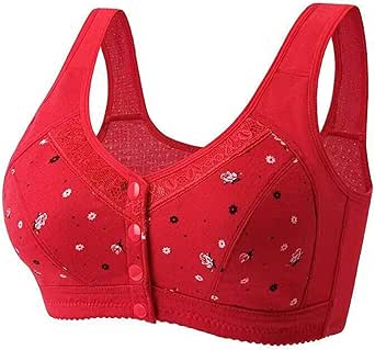 Daisy Bras for Older Women, Front Close Button Cotton Bra, Full Support No Underwire Sleep Bras Comfort Bralette