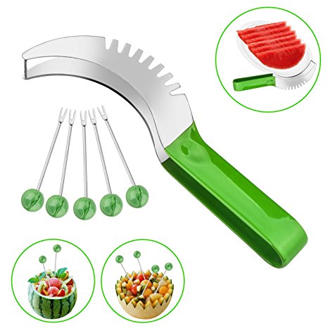 CUH Watermelon Slicer Corer Knife Cutter with Comfortable Grip and 5 Bonus Fruit Skewers