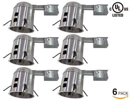 6 Pack 6-inch UL-listed Remodel Can, Air Tight IC Housing, E26 Socket Included, for Recessed Housing, 120V Line Voltage, Max 75W