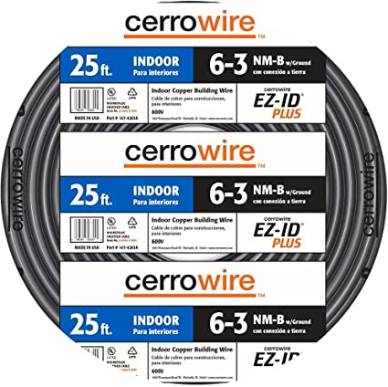 Cerrowire 147-4203A 25-Feet 6/3 NM-B Stranded with Ground Wire, Black