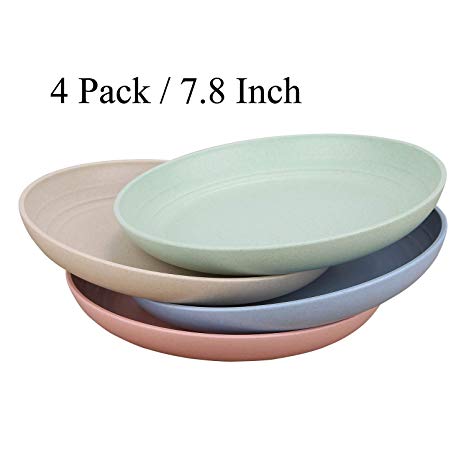 Unbreakable Wheat Straw Plates - Reusable 7.8" Plate Set - Dishwasher & Microwave Safe - Perfect for Dinner Dishes - Healthy for Kids Children Toddler & Adult, BPA Free & Eco-Friendly (Medium)