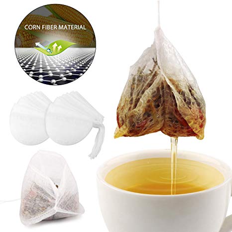 3D Ultra-Thin Corn Fiber Drawstring Sealing Tea Filter Bags,Disposable Empty Tea Infuser Bags for Loose Leaf Tea Pot Soup Coffee Braised Food Flower Tea (100pcs)