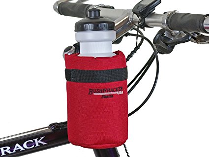 Bushwhacker Shasta Red - Insulated Bike Water Bottle Holder w/ 22 oz. Bottle - Two Point Bike Frame & Handlebar Attachment w/ Belt Loop