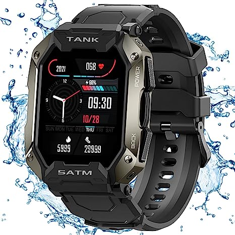 Kospet Tank M1 Smart Watches for Men and Women - 5ATM/IP69K Waterproof Fitness Smart Watch for Android iPhones with Heart Rate and Blood Pressure - 1.72" Tactical Military Sports Smartwatch - Black
