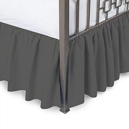 Sleepwell Dark Grey Solid, Twin Size Ruffled Bed Skirt 30 inch Drop Split Corner,100 Percent Pure Egyptian Cotton 400 Thread Count, Wrinkle & Fade Resistant