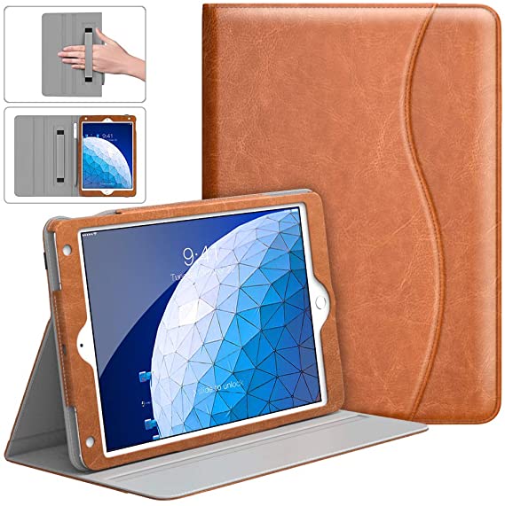 Dadanism iPad Air 3 Case with Pencil Holder and Hand Strap & Card Slots, [Multi-Angle Stand] Premium Leather Slim Cover Fit iPad Air 10.5 2019 3rd Generation/Pro 10.5" 2017, Auto Wake/Sleep - Brown