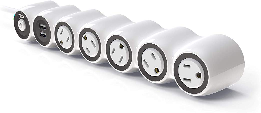 360 Electrical 360529 PowerCurve 3.4A Surge Protector Power Strip with 5 Rotating Outlets, 2 USB Ports, 3.4A/17W USB Power, 6ft Power Cord and 1080 Joules Surge Protection Designed to Fit Large Plugs