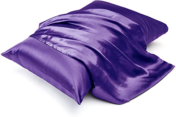 downluxe Soft Satin Pillowcase (2 Pack) - Breathable Pillow Covers for Hair and Skin with Envelope Closure, King(20"x40"), Purple