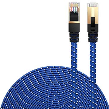 Cat 7 Ethernet Cable, DanYee 15FT Nylon Braided CAT7 High Speed Professional Gold Plated Plug STP Wires CAT 7 RJ45 Ethernet Cable 1.6FT 3FT 6FT 10FT 15FT 25FT 33FT 50FT 65FT 100FT (Blue 15FT)