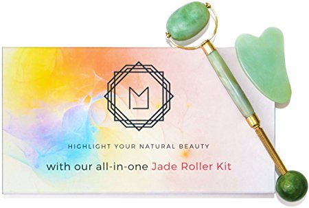 Jade Roller For Face| Anti-aging Facial Jade Roller|Fight Against Fine Lines, Wrinkles, and Puffiness| 100% Real Jade And Gua Sha Stone Set for Face and Neck| Facial Massager