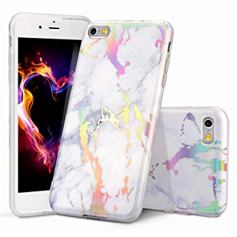 WORLDMOM iPhone 6 Case, Holographic iPhone 6S Case, Colorful Laser Holographic Flash Map Marble Shock Absorption Technology Bumper Soft TPU Cover Case for iPhone 6/iPhone 6s 4.7", Marble 3