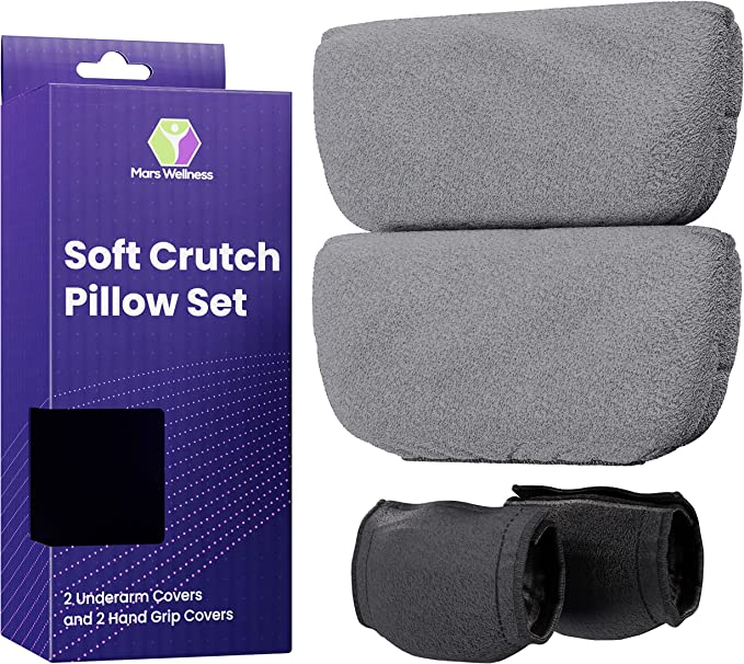 Crutch Pillows Set - Moisture Wicking Under Arm Crutches - Handle Pillow Covers for Hand Grips - Crutch Pads Fits All Standard Crutches - Machine Washable & Latex Free Crutches for Adults, Youth