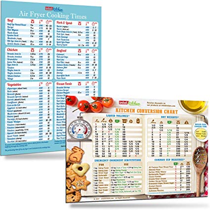 Handy Kitchen Gift Set: Blue Air Fryer Cooking Times   Kitchen Conversion Chart Magnets (8"x11") Cooking Measuring Baking Hot Air Frying Cook Time Chart Recipes Cookbook Reference Cheat Sheet Accessories Easy To Read Big Fonts
