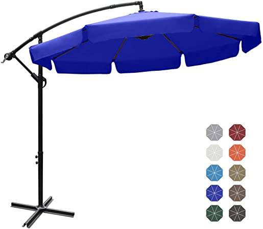 ABCCANOPY 9' Offset Hanging Market Patio Umbrella with Cross Base for Garden, Deck, Backyard, Pool and Beach,Royal Blue