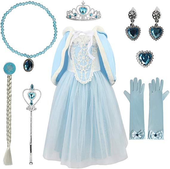 Acecharming Cinderella Princess Girls Dress Cosplay Fancy Costume Party Girls Wedding Dress Up with Fur Trim Cape