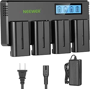 NEEWER 4 Packs 7.4V 2600mAh NP-F550 Replacement Batteries with 4 Channel Battery Charger & Power Adapter, Compatible with NP-F550/750/770/970 FM500H QM71D QM91D, Field Monitor, Video Light