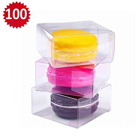 RomanticBaking 100pcs 2.17" × 2.17" × 1.38" Inch Plastic Clear Single Macaron Box for Wedding Favors Baby Shower Candy Box