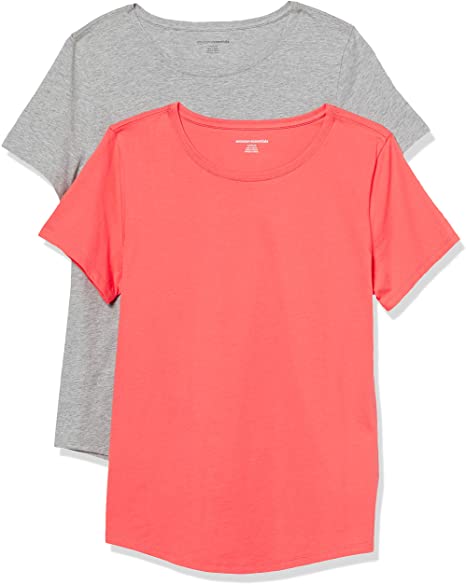 Amazon Essentials Women's 2-Pack Classic-Fit 100% Cotton Short-Sleeve Crewneck T-Shirt