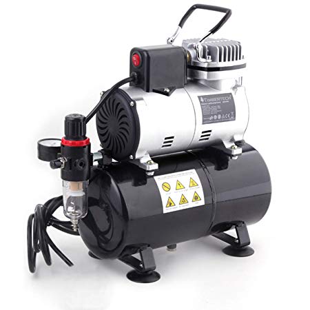 Timbertech Professional Piston Airbrush Compressor with Motor Cool Down Fan ABPST08 Airbrush Mini Compressor Oil-Less Quiet Spraying Air Compressor with Tank 220-240V
