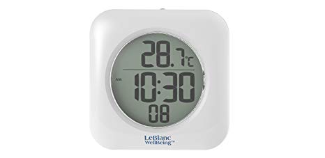 LeBlanc WellBeing WATERPROOF BATHROOM SHOWER CLOCK Mounts with 4 suction cups, hanging hole, or shelf bracket. Time 12/24 Hr and Indoor Temp. Great for RV, Camper, Boat, Gym, Hot Tub, Country Club