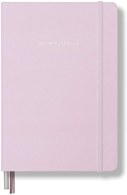 Minimalism Art, Premium Hard Cover Notebook Journal, Dotted Grid Page, 186 Numbered Pages, Gusseted Pocket, Ribbon Bookmark, Extra Thick Ink-Proof Paper 120gsm, Composition B5 7.6"x10" (Large, Pink)