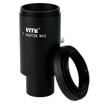 VITE T-Adapter 1.25'' and T-Ring for Nikon SLR DSLR Camera and Extended Sleeve M42 Thread for Microscope/Telescope Fully Metal (Black)