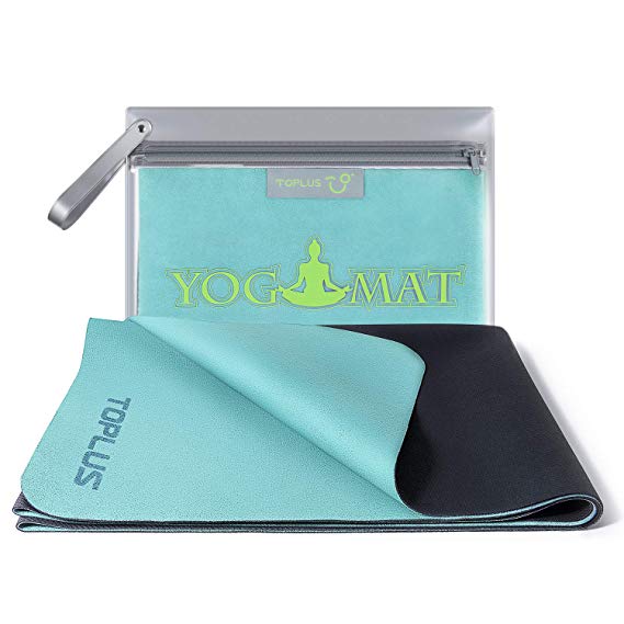 TOPLUS Travel Yoga Mat - Foldable 1/16 Inch Thin Hot Yoga Mat, Sweat Absorbent Anti Slip, High-Grade Natural Suede for Travel, Yoga and Pilates, Coming with Carrying Bag