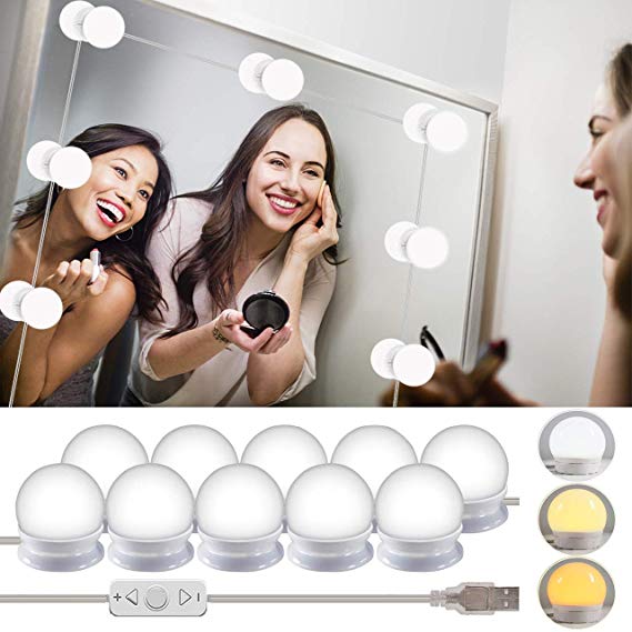 Vanity Mirror Lights Kits, Wesho - Hollywood Style LED Makeup Lights with 10 Dimmable Bulbs for Makeup Dressing Table 5 Gear Adjustable Brightness Touch Dimmer and USB Power Cord(Mirror Not Include）