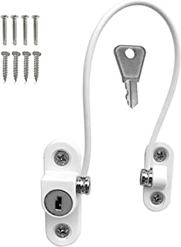 UPVC Window Cable Restrictor Lock with Screws Child & Baby Safety Security Wire Tested to British Standards (White)