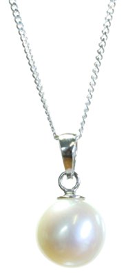 Beautiful 925 Sterling Silver 9.0mm White Pearl Ladies Pendant   Chain
