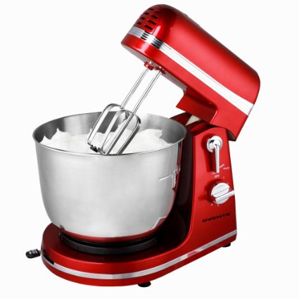 Ovente SM880R 6-Speed Professional Stand Mixer, 3.7 quart, Metallic Red