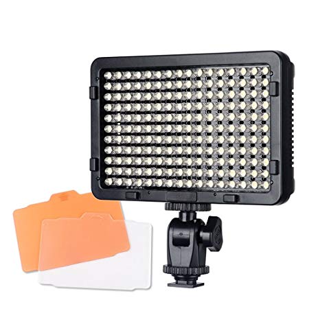 Pergear 176 Led On-Camera Video Light Panel, Ultra-Compact, 11W 1320LM High Power, 5600K Daylight Balanced, 10%-99% Dimmable, White Orange Filters Included, 1/4" Thread (Battery Not Included)