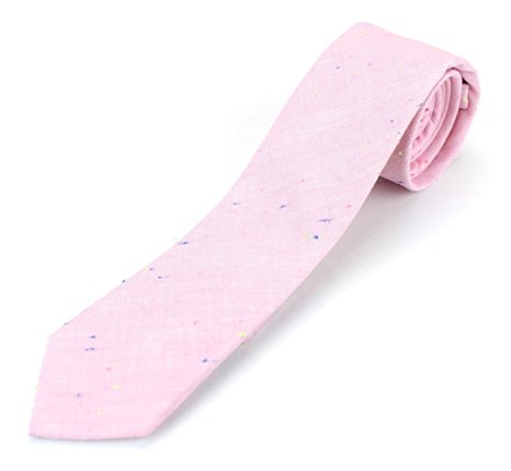 Men's Cotton Skinny Necktie Tie Bright Rainbow Nep Chambray Pattern - 2 1/2" Width