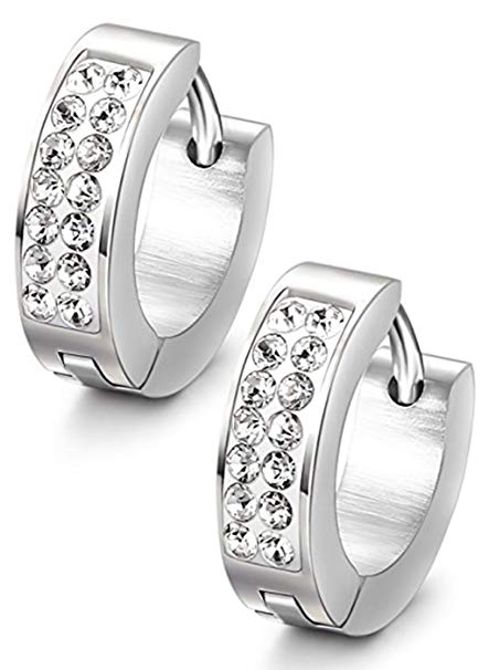 Stainless Steel Womens Mens Hoop Earrings Huggie Earrings CZ Piercings Hypoallergenic 18G (1pair Silver)