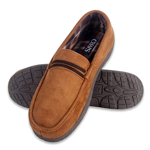 Chaps Men's Slipper House Shoe Moccasin Memory Foam Suede Indoor Outdoor Nonslip Sole Construction