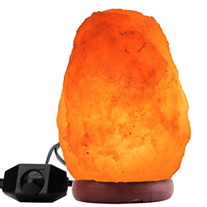 Minerva Natural Himalayan Salt Lamp 8" to 9" - Hand Carved Crystal w/ Wood Base, Dimmer Switch and Bulb (5-10 lbs)