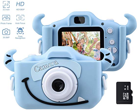 GREPRO Kids Camera, 1080P Digital Camera for Kids 2.0 Inches Screen Kids Camera for Girls and Boys Anti-Drop Children Selfie Instant Camera for 4-14-Year-Old with Soft Silicone Case, 32GB SD Card
