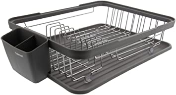 Cuisinart Wire Dish Drying Rack with Drain Board, Set includes Wire Dish Drying Rack, Utensil Caddy, and Detachable Dish Draining Board, 19” x 12.75” x 4.25”- Matte Gray/Stainless Steel Wire