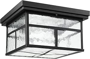 Globe Electric 43507 2-Light Outdoor Flush Mount, Bronze, Clear Watered Glass Shade, Bulbs Included