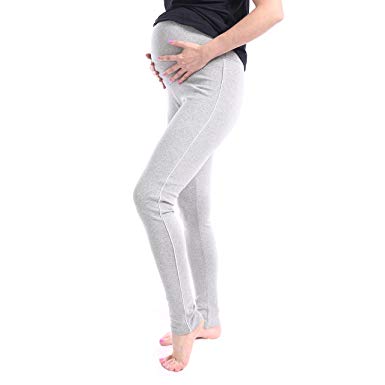 Zeissy Spring Maternity Leggings. Cotton Pants for Pregnant Women with Adjustable Band (Large, Grey)