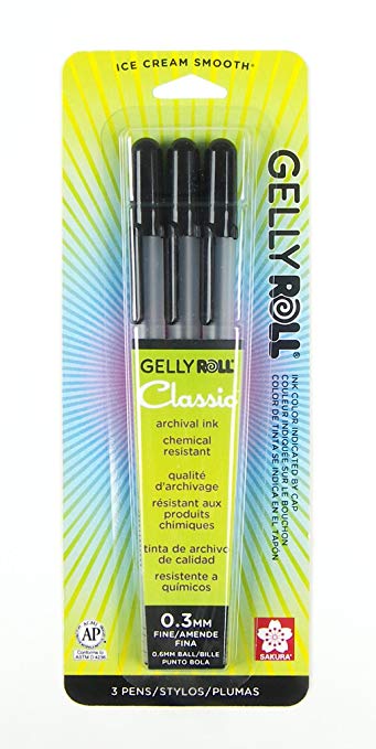 Sakura 37381 3-Piece Gelly Roll Blister Card Fine Point Gel Ink Pen Set, Black