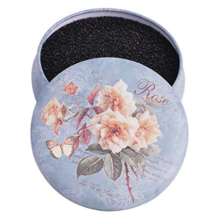 Color Switch, Dry Makeup Brush Cleaner, Color Removal Sponge, Quick Shaking Off Eyeshadow Colors on Sponge in Round Blue Rose Case