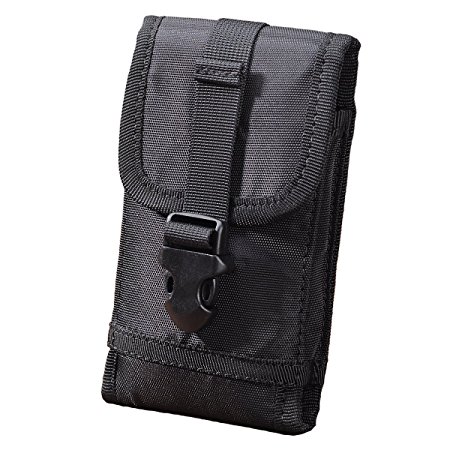 Hengying Nylon Tactical Smart Phone Pouch Holster MOLLE Case Belt Pouch for iPhone 6 Plus 6S Plus 7 Plus 5S 6 6S Samsung Galaxy Note 4 5 S5 S6 Sony Xperia Z3 Z5 Moto G4 Plus (other 4.7'' 5'' 5.5'' 6'' Phone) - Black