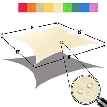 Alion Home 8' x 12' Waterproof Woven Sun Shade Sail in Vibrant Colors in Beige (8 ft x 12 ft Retangle) (Vanilla Cream)