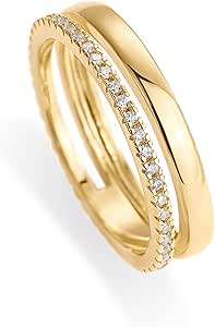 PAVOI 18K Gold Plated Cubic Zirconia Dual Stacking Rings for Women | Gold Eternity Band for Women | Thumb Ring