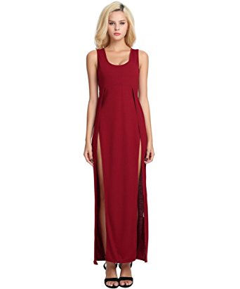 YTUIEKY Women Summer Sleeveless Stretch High Waist Side Slit Plain Long Maxi Dress