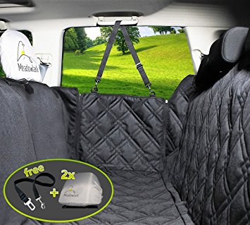 Dog Car Seat Covers Unique Design & Entire Car Protection-Doors,Headrests & Backseat. Extra Durable Zippered Side Flap, Waterproof Pet Seat Cover   Seat Belt & 2 Headrest Protectors as a Free Bonus